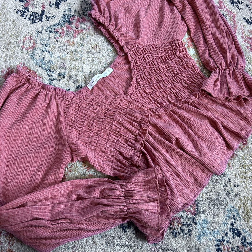 Altar'd State Red Ribbed Smocked Top